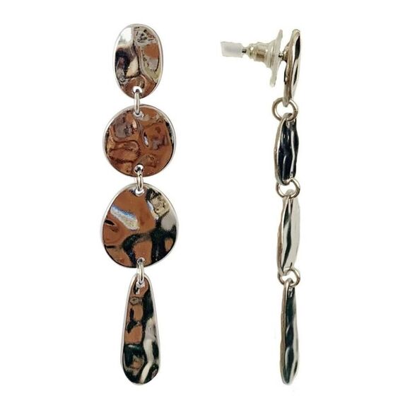 Hammered Circle Drop Earring Silver Color - Picture 4 of 8